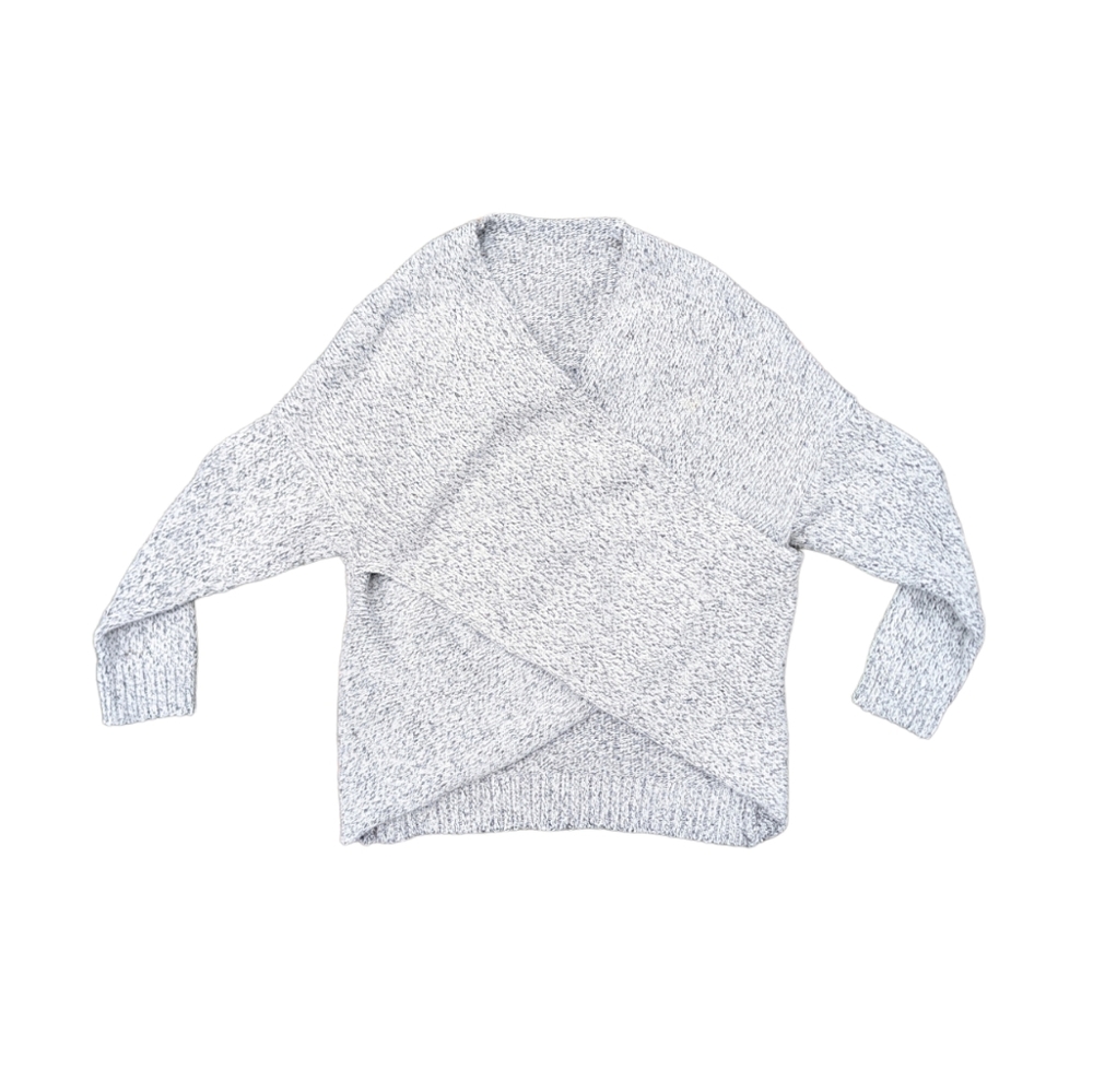 NEW Speckled Gray Wrap Sweater Three Quarter Sleeves Top Cozy Soft Size Small